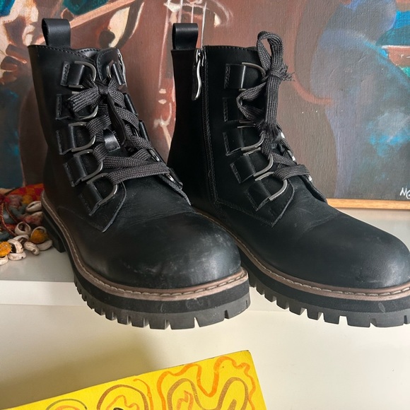 AquaDiva Stylish Shirley Black Leather Combat Boots 37/6.5" - Picture 13 of 16